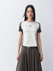 Women's Cropped Slim-Fit Contrast T-Shirt