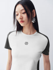 Women's Cropped Slim-Fit Contrast T-Shirt