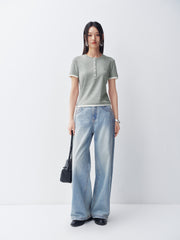 Women's Contrast Panel Henley T-Shirt