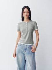 Women's Contrast Panel Henley T-Shirt