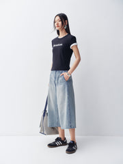 Women's Slim Fit T-Shirt with Flocked Letter Print