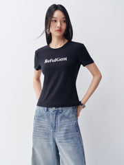 Women's Slim Fit T-Shirt with Flocked Letter Print