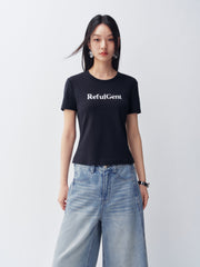 Women's Slim Fit T-Shirt with Flocked Letter Print