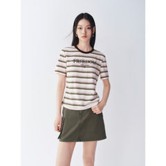 Women's Striped Embroidered Short-Sleeve T-Shirt