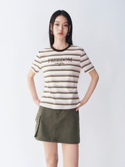Women's Striped Embroidered Short-Sleeve T-Shirt