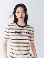 Women's Striped Embroidered Short-Sleeve T-Shirt