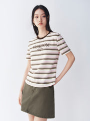 Women's Striped Embroidered Short-Sleeve T-Shirt