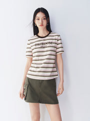Women's Striped Embroidered Short-Sleeve T-Shirt