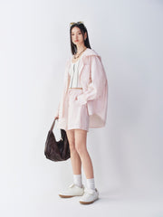 Women's pink hooded long-sleeve shirt