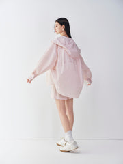 Women's Pink Hooded Long-Sleeve Shirt and Shorts Set