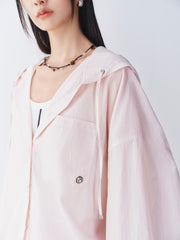 Women's pink hooded long-sleeve shirt