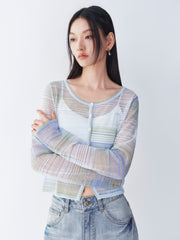 Ladies' Color-Block Lightweight Knit Cardigan
