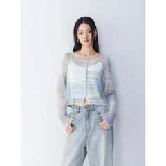 Ladies' Color-Block Lightweight Knit Cardigan