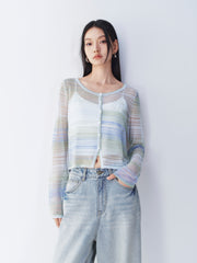 Ladies' Color-Block Lightweight Knit Cardigan