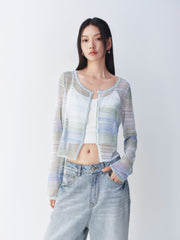 Ladies' Color-Block Lightweight Knit Cardigan
