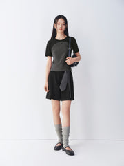Women's Cropped Slim-Fit Contrast Paneled T-Shirt