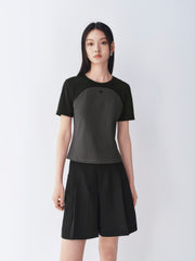 Women's Cropped Slim-Fit Contrast Paneled T-Shirt