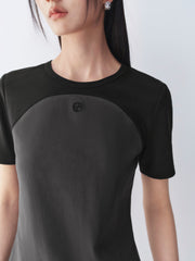 Women's Cropped Slim-Fit Contrast Paneled T-Shirt