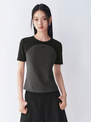 Women's Cropped Slim-Fit Contrast Paneled T-Shirt