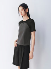 Women's Cropped Slim-Fit Contrast Paneled T-Shirt