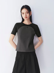 Women's Cropped Slim-Fit Contrast Paneled T-Shirt