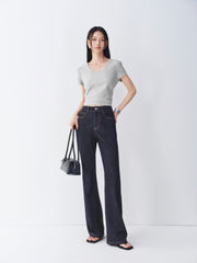 Women's Vintage Washed High-Waist Flared Pants