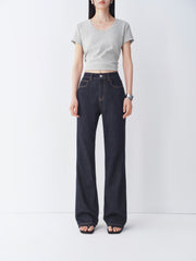 Women's Vintage Washed High-Waist Flared Pants