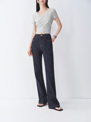 Women's Vintage Washed High-Waist Flared Pants