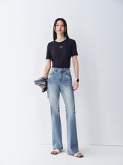 Women's Vintage Washed High-Waist Flared Pants