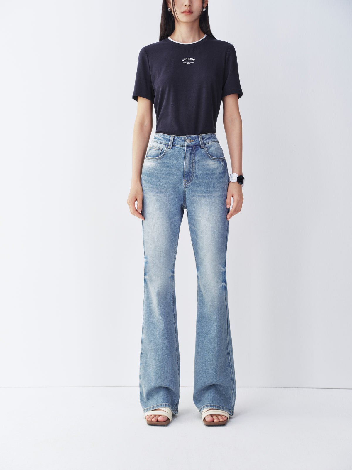 Women's Vintage Washed High-Waist Flared Pants