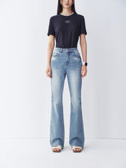 Women's Vintage Washed High-Waist Flared Pants