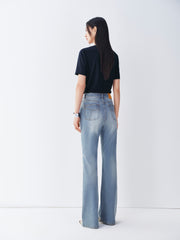 Women's Vintage Washed High-Waist Flared Pants