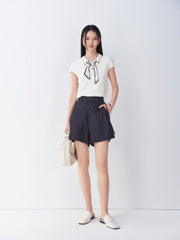 Women's A-line wide-leg denim shorts