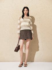 Women's striped color-block long-sleeve knit sweater