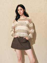 Women's striped color-block long-sleeve knit sweater