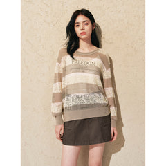 Women's striped color-block long-sleeve knit sweater