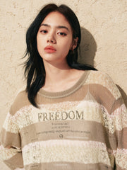 Women's striped color-block long-sleeve knit sweater