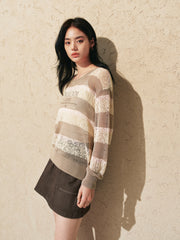 Women's striped color-block long-sleeve knit sweater