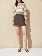 Women's casual high-waist A-line denim mini skirt