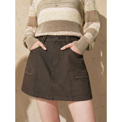 Women's casual high-waist A-line denim mini skirt