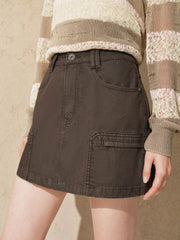 Women's casual high-waist A-line denim mini skirt