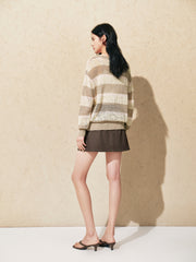 Women's striped color-block long-sleeve knit sweater
