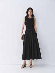 Women's Solid Paneled Knit Sleeveless Dress