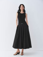 Women's Solid Paneled Knit Sleeveless Dress