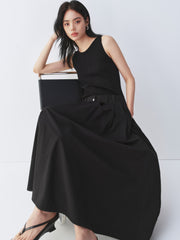 Women's Solid Paneled Knit Sleeveless Dress