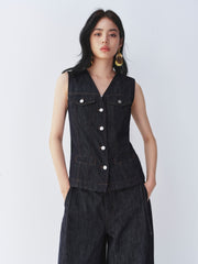 Women's Old Money Style V-Neck Linen Vest