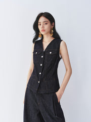 Women's Old Money Style V-Neck Linen Vest