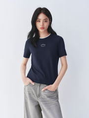 Women's Slim-Fit Letter Graphic T-Shirt with Contrast Trim