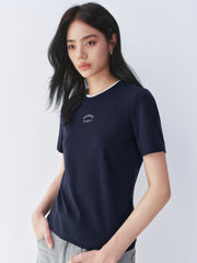 Women's Slim-Fit Letter Graphic T-Shirt with Contrast Trim