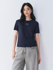 Women's Slim-Fit Letter Graphic T-Shirt with Contrast Trim